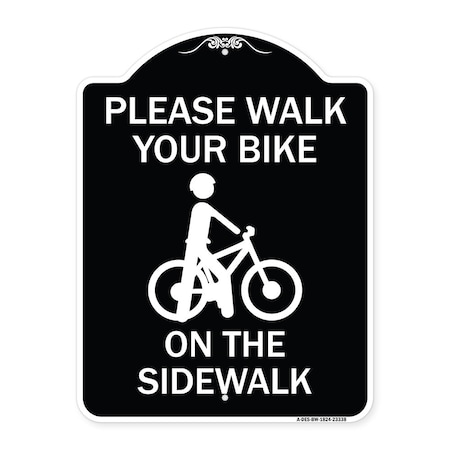 Signmission Pavement Stencil Please Walk Your Bike on Sidewalk Heavy-Gauge Alum Sign, 24" x 18", BW-1824-23338 A-DES-BW-1824-23338